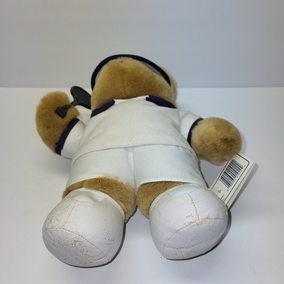 Tennis Pro Tan Teddy Bear Plush Vintage White outfit with Black Racket Golf Bear - Picture 4 of 10